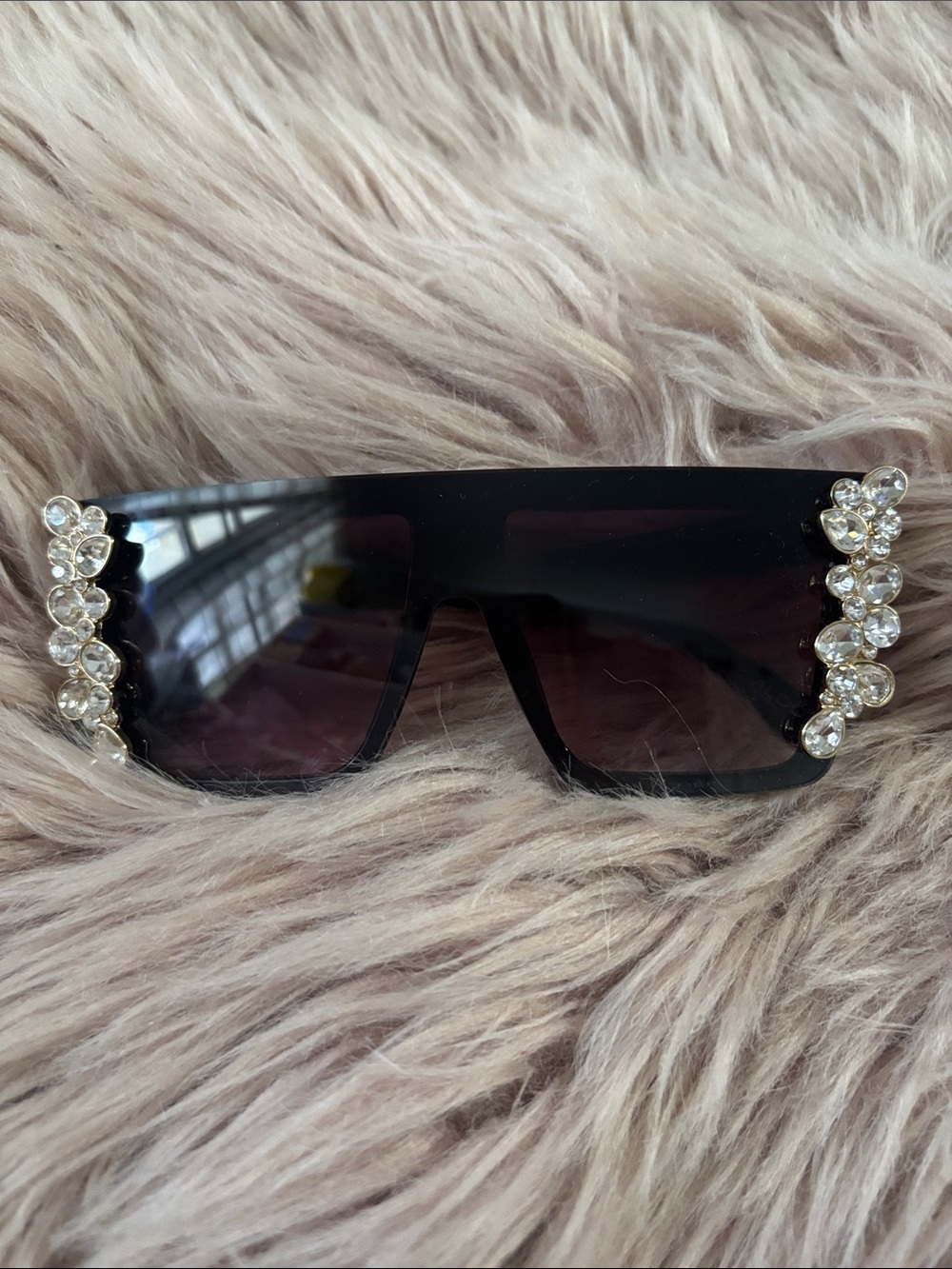 Aldo Black Shield Sunglasses with Crystal Clusters